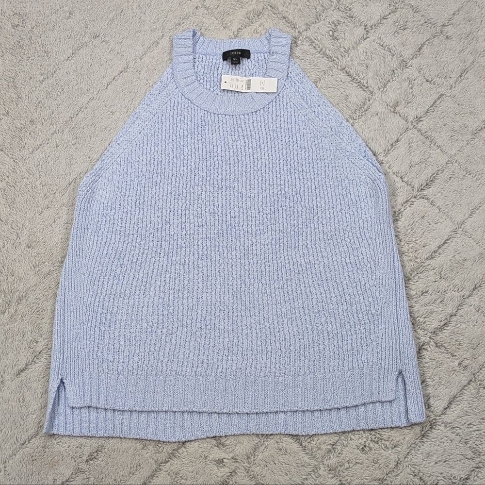 J. Crew Sweater Women's XL Blue Light Tank Top High Neck Fitted Knit Boucle